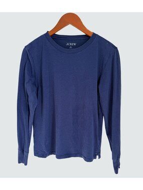 J.Crew Mens Long-Sleeve Navy Blue Cotton Lyocell Crewneck Shirt Size S